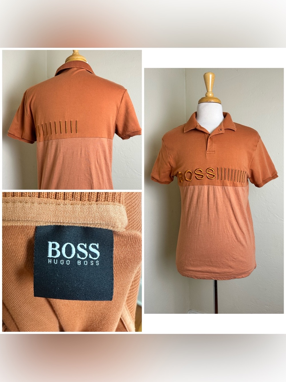 Hugo Boss Polo Shirt Mens Orange Slim Fit Logo Embroidery Knit Casual XL GUC! 42